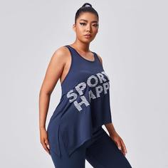 Асимметричная спортивная майка размера плюс с текстовым принтом Shein