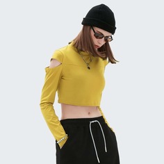 Однотонная короткая футболка с воротником-стойкой Shein
