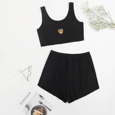 Пижама размера плюс с заплатой медведя Shein