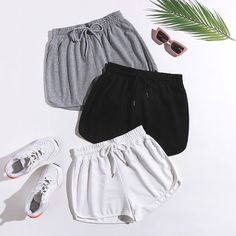 3шт шорты на кулиске Shein