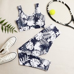 Спортивный бюстгальтер с тропическим принтом и леггинсы Shein