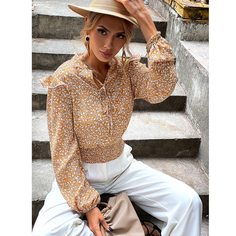 с оборками Растения Бохо Блузы Shein