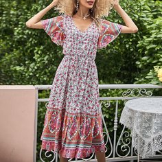 Платье с цветочным принтом на кулиске Shein