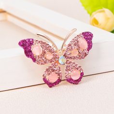 Брошь в форме бабочки с опалом и стразами Shein