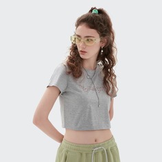 Короткая футболка с текстовым узором из стразов Shein