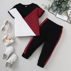 Контрастная футболка и спортивные брюки для девочек Shein
