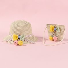 Соломенная шляпа и сумка с бантом для девочек Shein