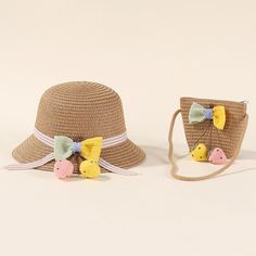 Соломенная шляпа и сумка с бантом для девочек Shein