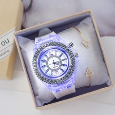 1 шт Светящиеся часы со стразами и браслет 1шт Shein