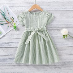 Платье в полоску с поясом и пышным рукавом Shein