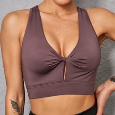 с драпировкой Одноцветный Спортивные бюстгальтеры Shein