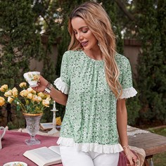 Топ с цветочным принтом и оборкой Shein