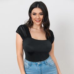 Футболка размера плюс с сетчатым рукавом Shein