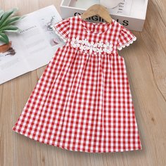 с аппликацией Клетка Институтский Платья для девочек Shein