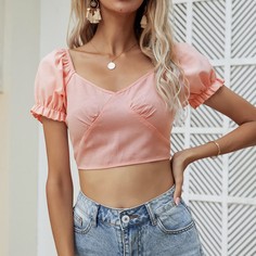 Оборка Одноцветный Бохо Блузы Shein