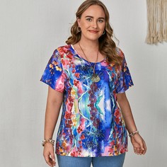 Футболка размера плюс с цветочным принтом Shein