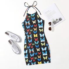 Открытая спина Животный Повседневный Платье Shein