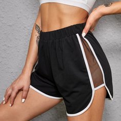 Контрастная сетка Полосатый Спортивные шорты Shein