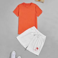 Мужские шорты и футболка с тропическим принтом Shein