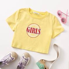 Футболка с текстовым рисунком для девочек Shein