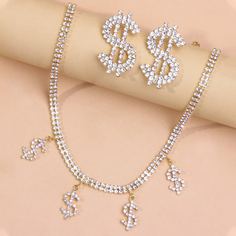 Ожерелье и 1 пара серьги со стразами Shein