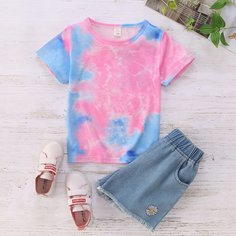 тай дай Повседневный Футболки для маленьких девочек Shein