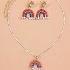 Ожерелье и 1 пара серьги-подвески с радугой, стразами Shein