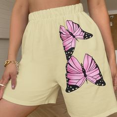 Шорты с эластичной талией и принтом бабочки Shein