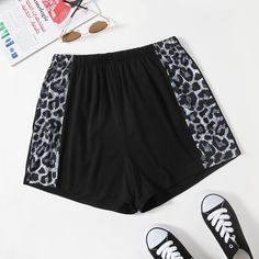 Леопард Повседневный Шорты размер плюс Shein