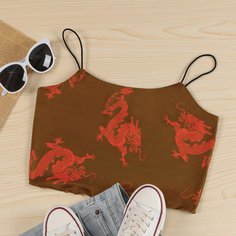 Короткий топ с принтом китайского дракона Shein