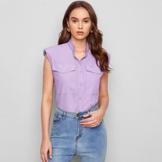 Однотонная блузка с подплечниками Shein