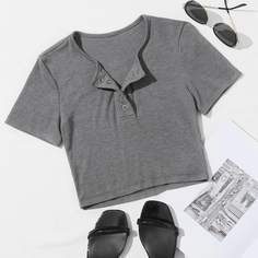 трикотажный Одноцветный Повседневный Футболки Shein