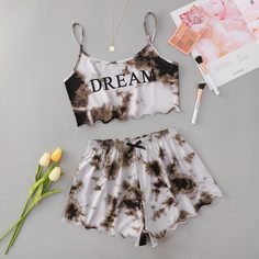 Пижама на бретелях с принтом тай дай Shein