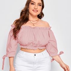 Кроп топ размера плюс с открытыми плечами Shein