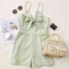 Однотонный комбинезон на бретельках с узлом Shein