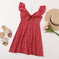 Платье с цветочным принтом и узлом Shein
