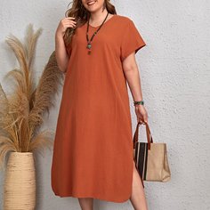 Разрез Одноцветный Повседневный Платья размер плюс Shein