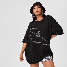 буква Повседневный Футболка размера плюс Shein