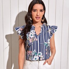с оборками Цветочный Бохо Блузы Shein