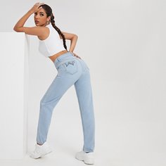 Джинсы с высокой талией и принтом "пламя Shein