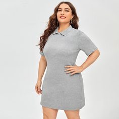 Однотонное платье размера плюс с молнией Shein