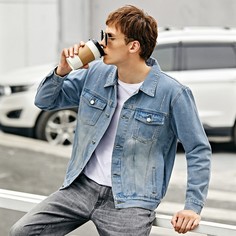 с карманами Одноцветный Мужские джинсовые куртки Shein