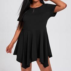 Асимметричный Одноцветный Повседневный Платья размер плюс Shein