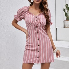 Оборка Полосатый Повседневный Платье Shein