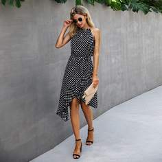Асимметричное платье в горошек с поясом Shein