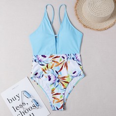 Кружевной слитный купальник с глубоким воротником Shein