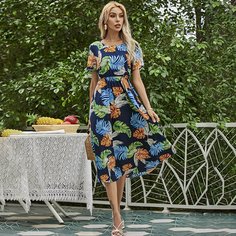 Открытая спина Тропический Бохо Платье Shein