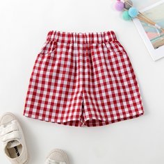 Карман Клетка Повседневный Шорты для девочек Shein