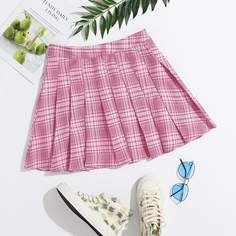 плиссированное Клетка Институтский Юбки размер плюс Shein