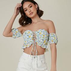 С оборками Цветочный Бохо Блузы Shein